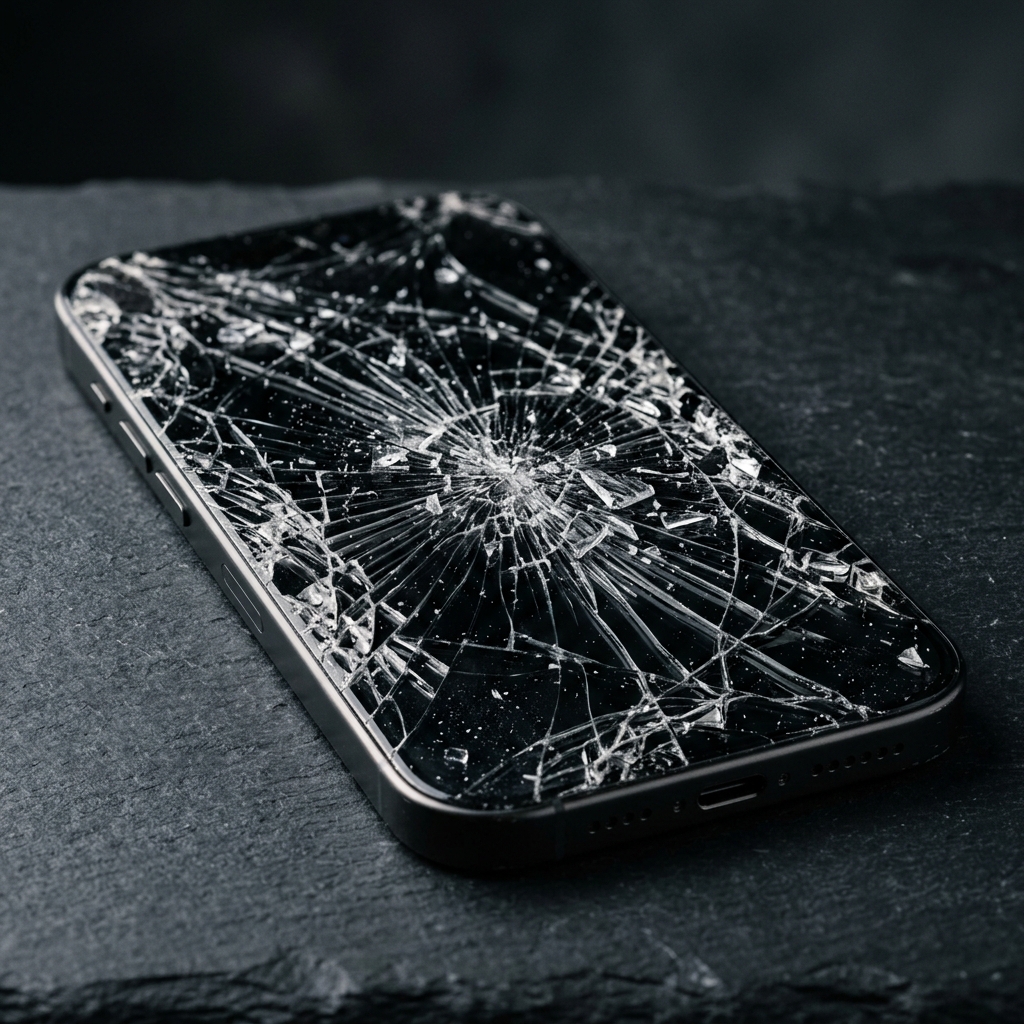 Phone with cracked screen before repair